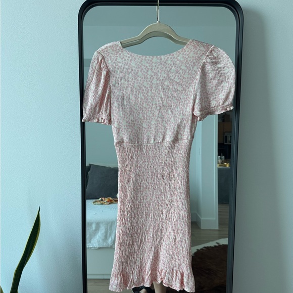 Zara Pink Puff Sleeve V-Neck Bodycon Mini Dress - Picture 3 of 6